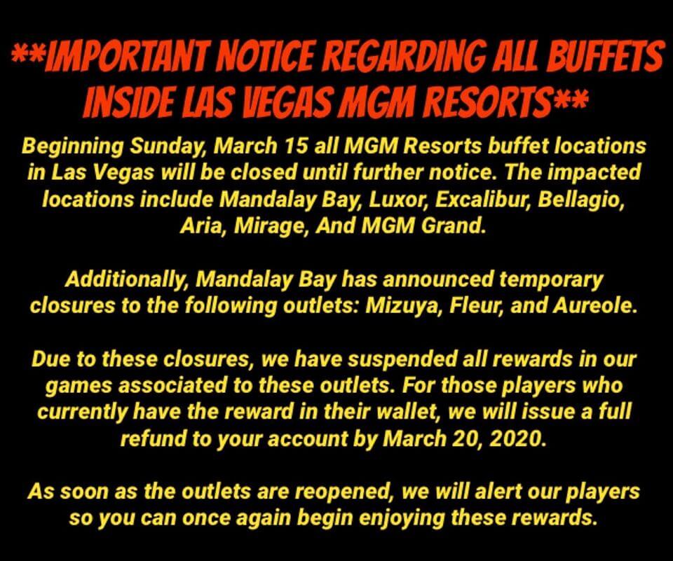 mgm resorts buffets closed